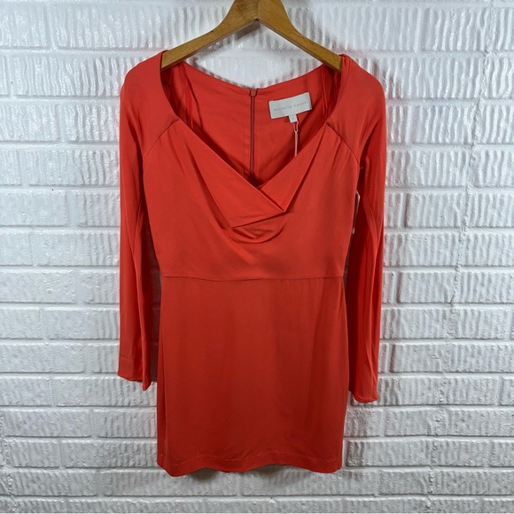 Michelle Mason Off Shoulder Cowl Neck Mini Dress Watermelon 2 NWT - Picture 2 of 5